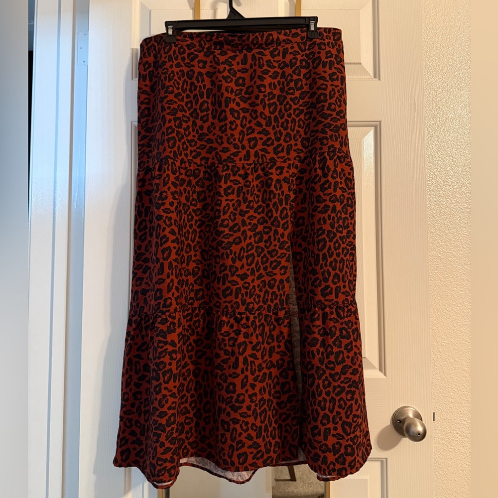 Nine West Rust Brown and Black Leopard Maxi Skirt